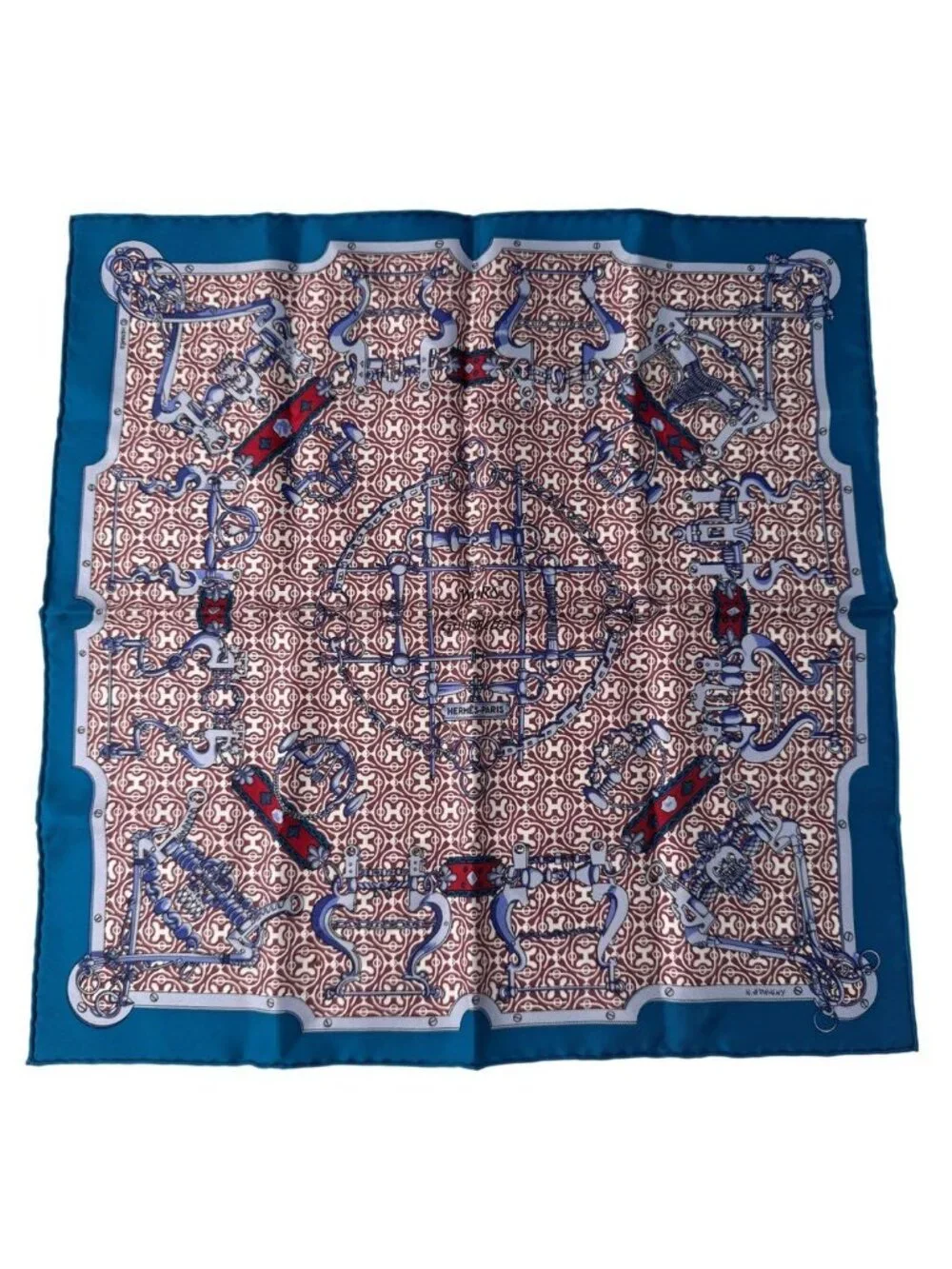 Hermes Carre 45 Blue Mors Et Gourmettes Vichy Scarf